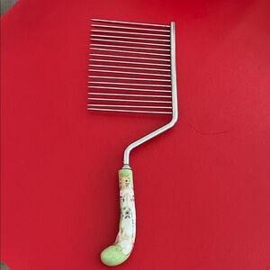 Vintage Blade Cake Slicer Server, Floral Painted Porcelain Handle